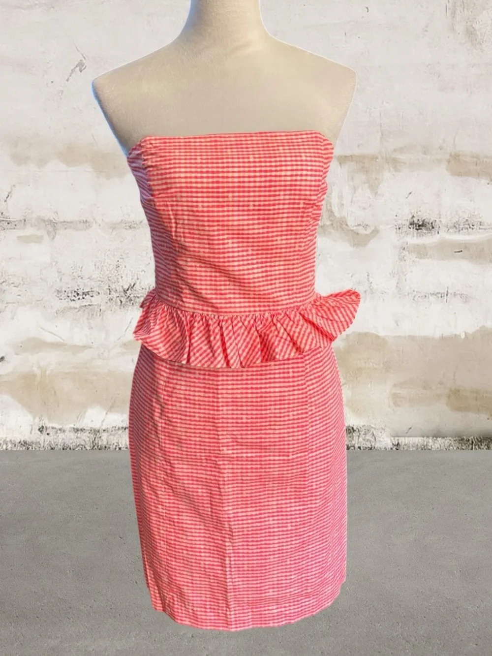 Lilly Pulitzer $188 Lowe Strapless Pink Cotton Gingham Dress Size 2 - Picture 2 of 6